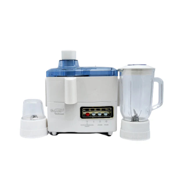 National 3 in 1 Juicer Blender Grinder Machine White Overheat Protection Circuit BreakerBig 1000ml Crystal Clear Jar.