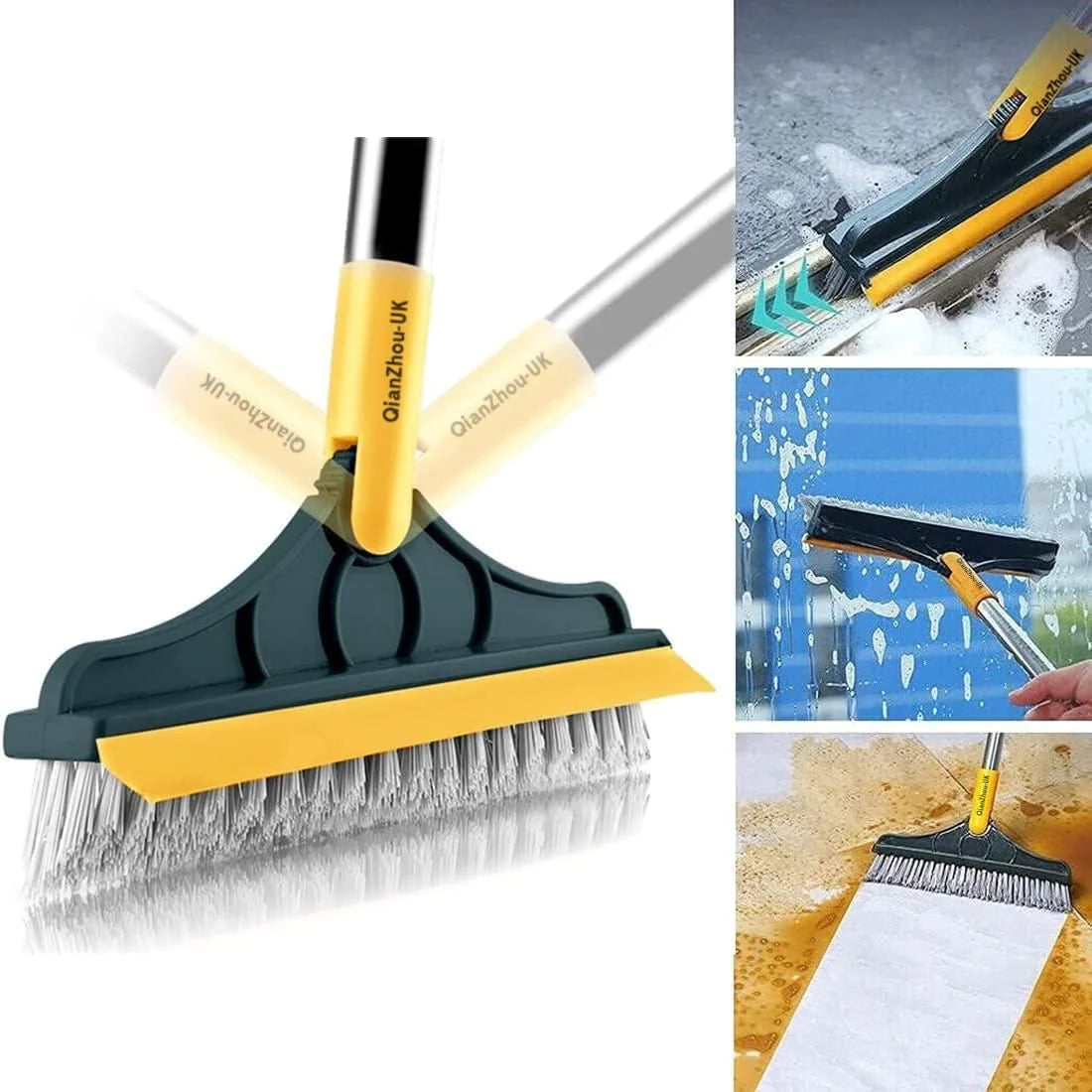 2 In 1 Floor Brush With Long Handle Wiper Stiff Bristle