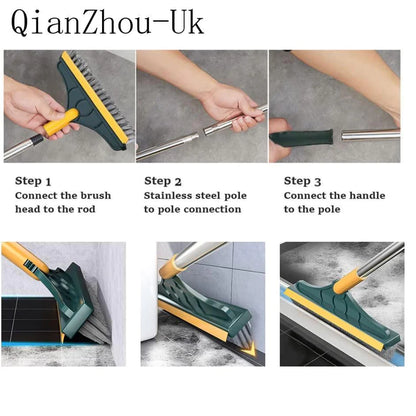 2 In 1 Floor Brush With Long Handle Wiper Stiff Bristle