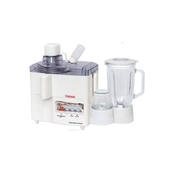 National 3 in 1 Juicer Blender Grinder Machine White Overheat Protection Circuit BreakerBig 1000ml Crystal Clear Jar.